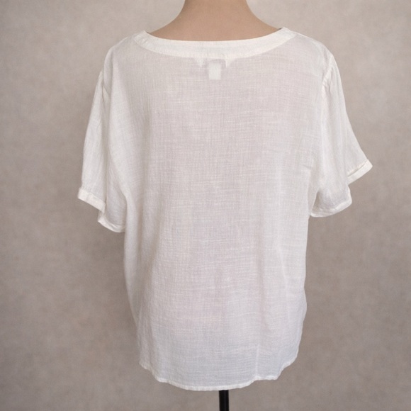 April Cornell Cream Cotton Blouse XL Lace Trim Button Front Peplum Top - Picture 3 of 7